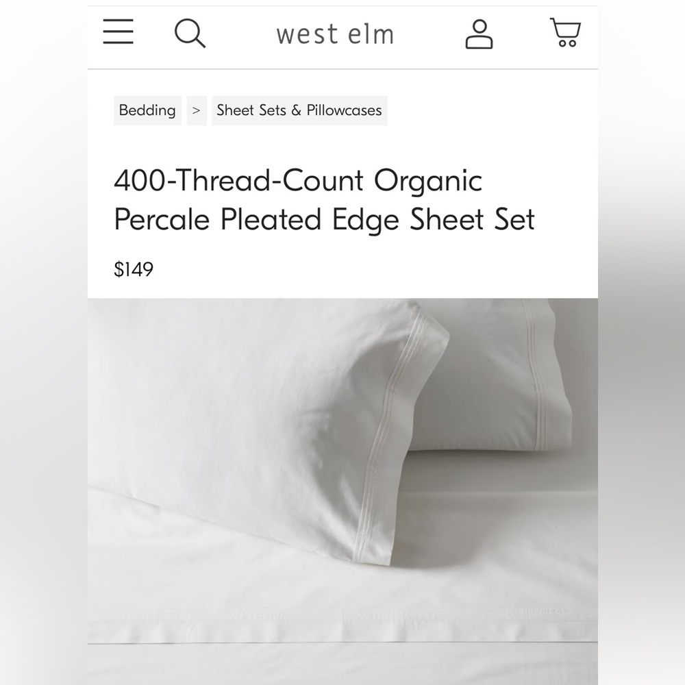 West Elm 400 thread count percale sheets